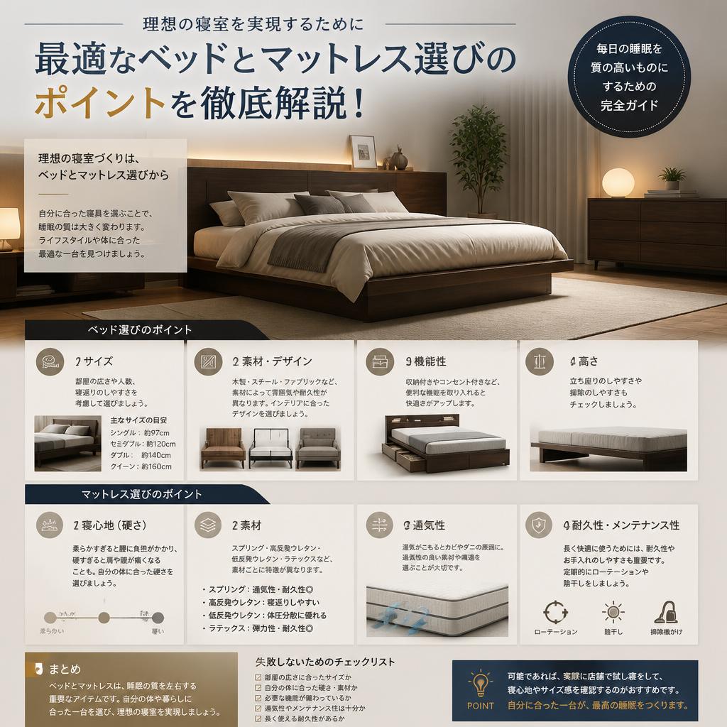 理想の寝室を実現するために、最適なベッドとマットレス選びのポイントを徹底解説！