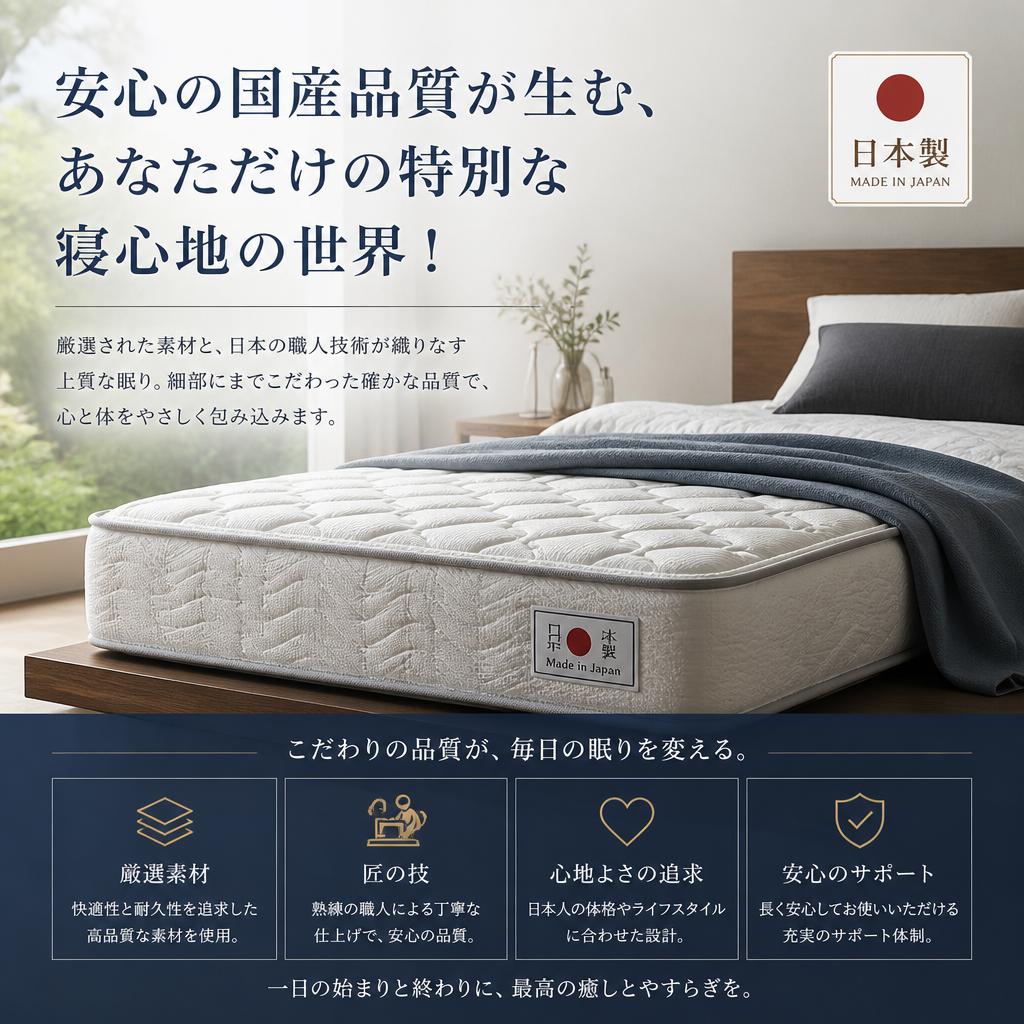 安心の国産品質が生む、あなただけの特別な寝心地の世界！