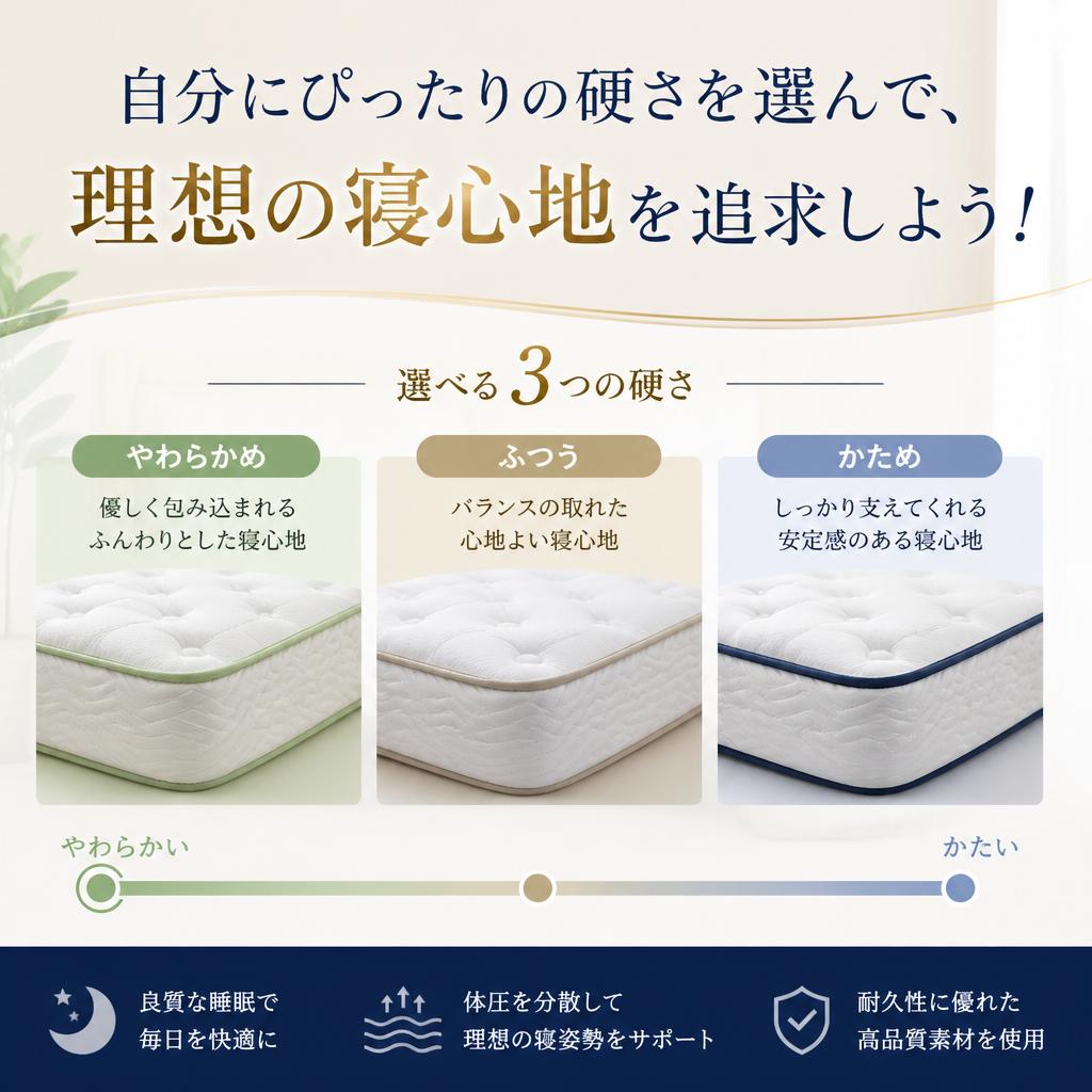 自分にぴったりの硬さを選んで、理想の寝心地を追求しよう！